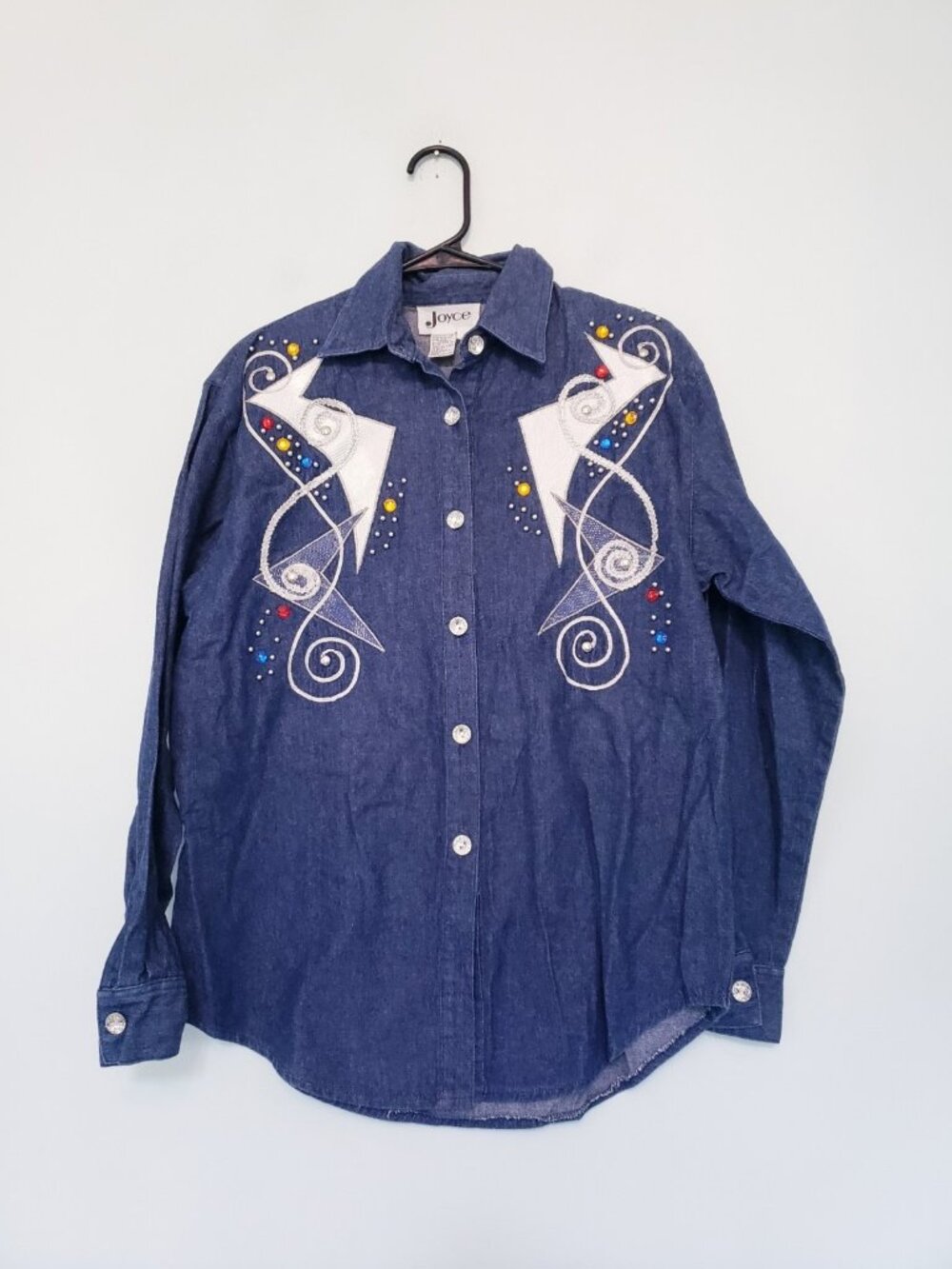 Joyce Womens 6 Shirt Button Up Denim Studded Embroidered Gems Art To Wear Artsy